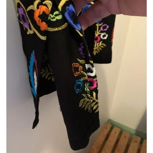 Linea by Louis Dell’Olio Linen Blend Floral Embroidered Jacket/Tunic Black M - Picture 9 of 16
